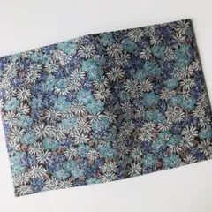 【No.45】文庫本ブックカバー (花／花柄／青／布製)