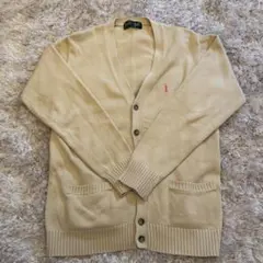 EAST BOY ベージュ Vネックカーディガン ピンクロゴ