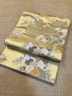 長嶋成織物 ながしま帯 瀞金錦 本金箔 能具散 正絹 六通 袋帯 草花