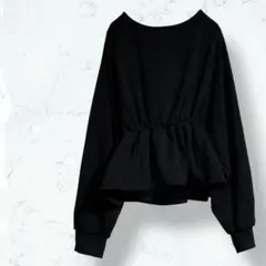 2114＊ラジエム＊カットソー 黒 M 裏起毛 丸首 長袖 バックオープン 春秋