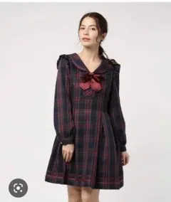 赤ギンガムチェック セーラーワンピース