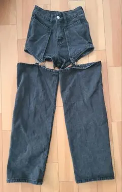 カジュアルストリートスタイルジップアップパッチワークデニム XS