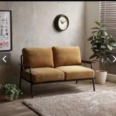 【ほぼ新品】ソファ　2人がけ　アイアン　黄色　コーデュロイ　イエロー【定価3万】