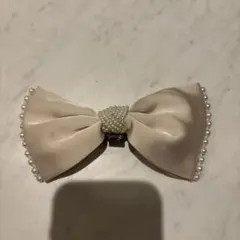 パール装飾 リボンバレッタ ヘアクリップ
