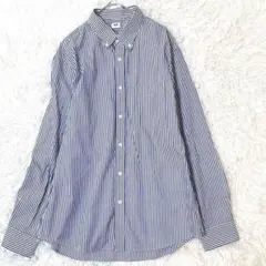 ユニクロ ストライプシャツ 長袖 コットン100% ブルー L 定番　シンプル