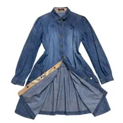 バーバリーロンドン　デニムワンピース　ミニワンピース　ノバチェック　刺繍ロゴ　S