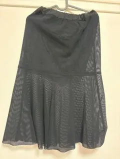 【ユナイテッドトーキョー】黒 メッシュ フレアスカート ロング