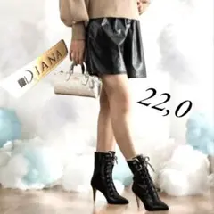 ダイアナ　Diana　編み上げロングブーツ　ポインテッドトゥ　ピンヒール　本革黒