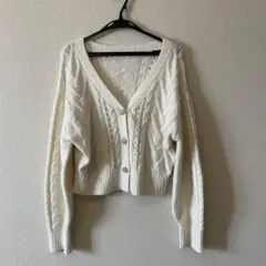 ジーユー GU アイボリー ケーブル編み カーディガン ニット 長袖 レディース