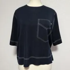未使用 PS Paul Smith 半袖サマーニットM紺色バックジップ ステッチのサムネイル