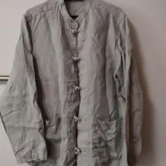 無印良品　フレンチリネン洗いざらし結び釦スタンドカラーシャツ 男女兼用S-M