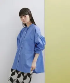 TCブロードバンドカラーシャツ　アダムエロペ　ブルー　スタンドカラーのサムネイル