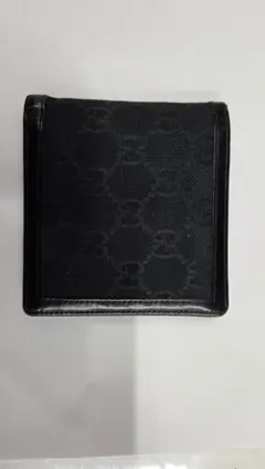 ブラック 二つ折り財布 キャンバス レザー