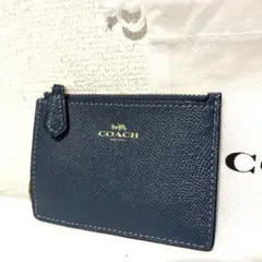 COACH ミニ スキニー ID ケース キーリング ブルー×ゴールド