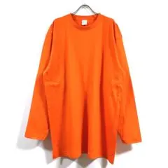 新品 リブ無し ビッグ 長袖 Tシャツ ロンT 無地 メンズ オレンジ 2XL