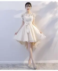 レース使い☆ひざ丈ドレス　結婚式・パーティー向け