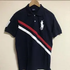 美品　刺繍ロゴ　ポロバイラルフローレン　ポロシャツ　濃い紺　メンズL