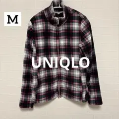 【UNIQLO】フリースジャケット　フルジップ　M チェック　ピンク　赤　白　黒