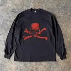 ダーク パンク レッドスカルプリント ブラック長袖 T シャツ L