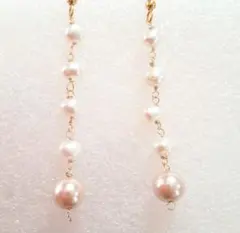 つやつやパールと淡水パールのエレガントピアス　卒業式　入学式