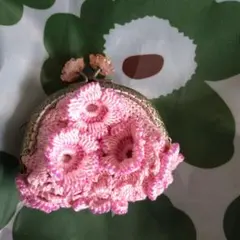 お花ビーズ編み込がま口 薄いピンク