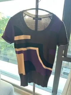 ユナイテッドアローズ　新品 幾何学模様 半袖ニットセーター ブラウン パープル