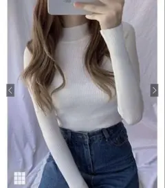 ハイネックリブニットトップス［Cu441］グレイル　サイズS オフホワイト