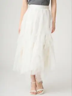 美品25SS【セルフォード】花柄チュールフレアロングスカート☆シアー