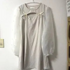 ベージュ シフォン袖 ミニワンピースのサムネイル