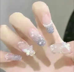 【24枚セット】ネイルチップ ワンホン 韓国 シズニルック 蝶 ラメ パール