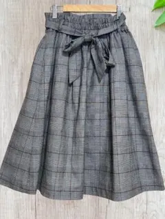 【ハニーズ GLACIER】リボンベルト付 グレンチェック フレアスカート M