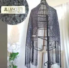 ランチェッティ フリンジ付き レース風ストール ブラック スパンコール モヘア