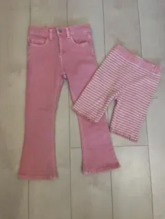 ZARA キッズ ピンク フレアデニムパンツ とニットハーフパンツ110cmのサムネイル
