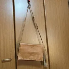 ブラウンフェイクレザーフリンジ付きショルダーバッグ