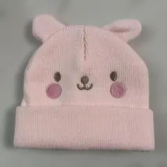 クマ耳付きピンクベビー帽子 42〜48cm
