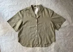 【新品】UNIQLO リネンブレンドオープンカラーシャツ L カーキのサムネイル