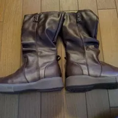 ブラウン 合成皮革 サイドファスナー ブーツ