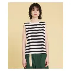 美品 ランバンオンブルー ワンポイントJLノースリーブカットソー ボーダー