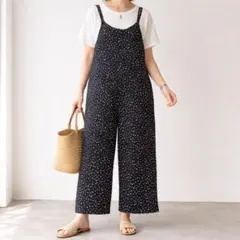 スタジオクリップ【M】サロペット ドット柄 ワイド 普段着 お出かけ 黒