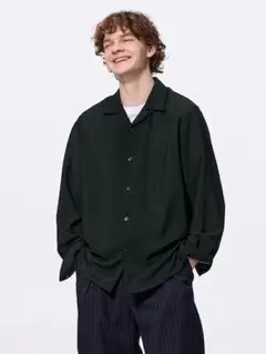 【GU】テクスチャーオープンカラーシャツ BLACK サイズ S 完売品