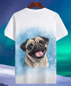 パグ　イラスト　Tシャツ　 Lサイズ ホワイト　犬　可愛い　癒し