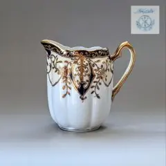 美品 オールドノリタケ マルキ印 コバルト金彩盛上 ガーランド装飾 クリーマー