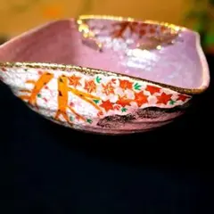 雲錦手　金彩 紫釉　四方菓子鉢　深鉢
