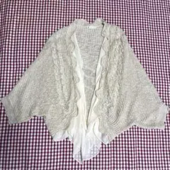 axesfemmアクシーズ アイボリーベージュ ケーブル編みカーディガン 七分袖