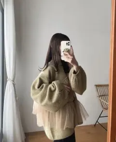 hinari チュールフリルニット グリーンのサムネイル