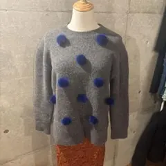 グレー ポンポン付き ニット セーター