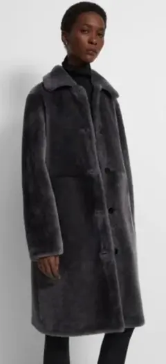 新品☆Theory セオリー☆グレー シアリングコートSムートン本革