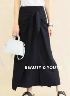 BEAUTY & YOUTH リネン　フレアスカート ネイビーのサムネイル