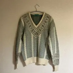 Grand Slam グリーンアイボリー Vネックニット M