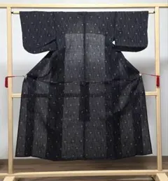 D5 美品 夏物 浴衣 綿紅梅 JK トンボ 市松 茶色 黒 綿 着物 K561 